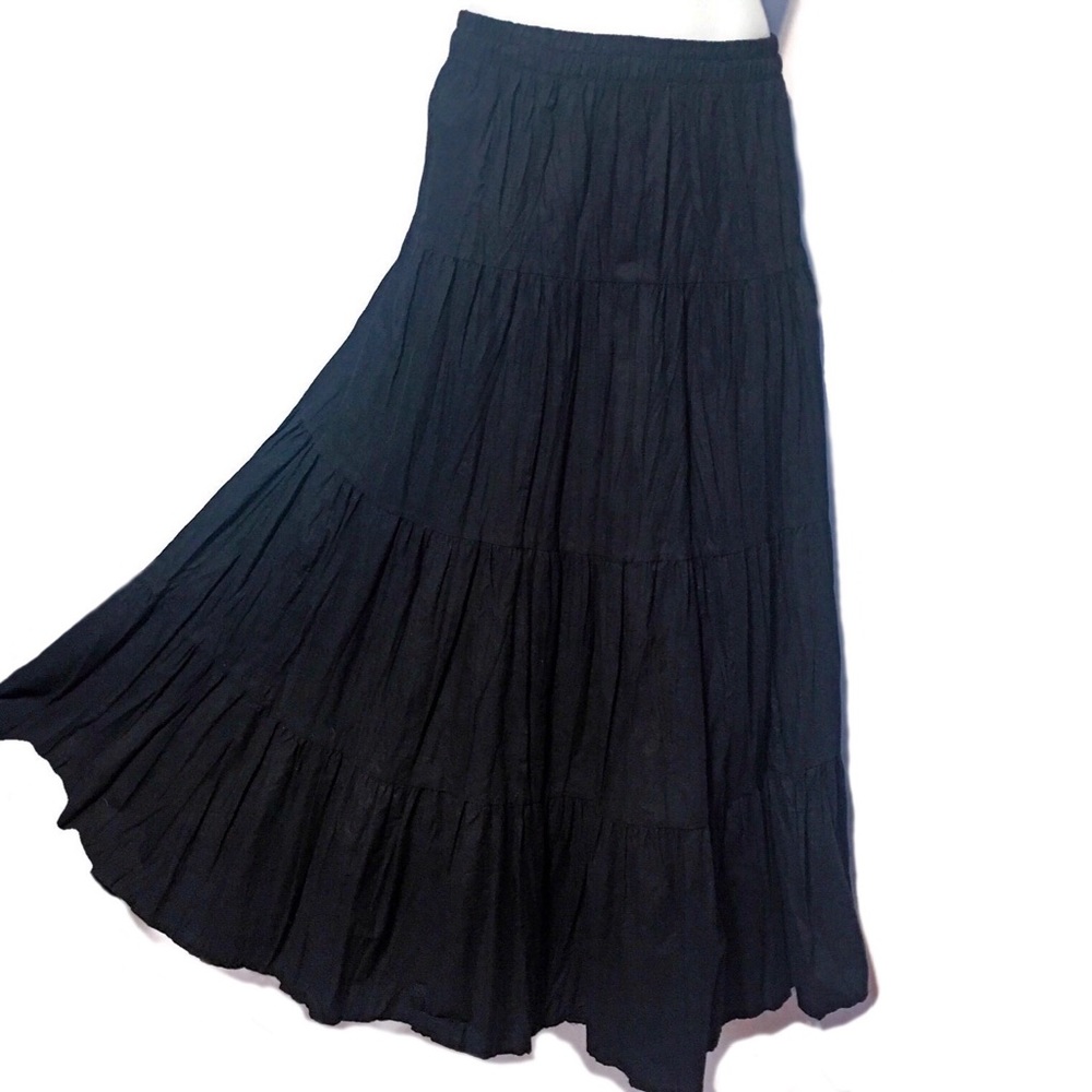 Vintage Crispy Crinkle Black Boho Full Skirt Sz SM